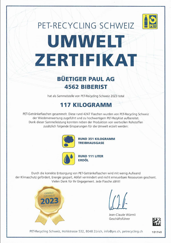 Büetiger AG - Zertifikate