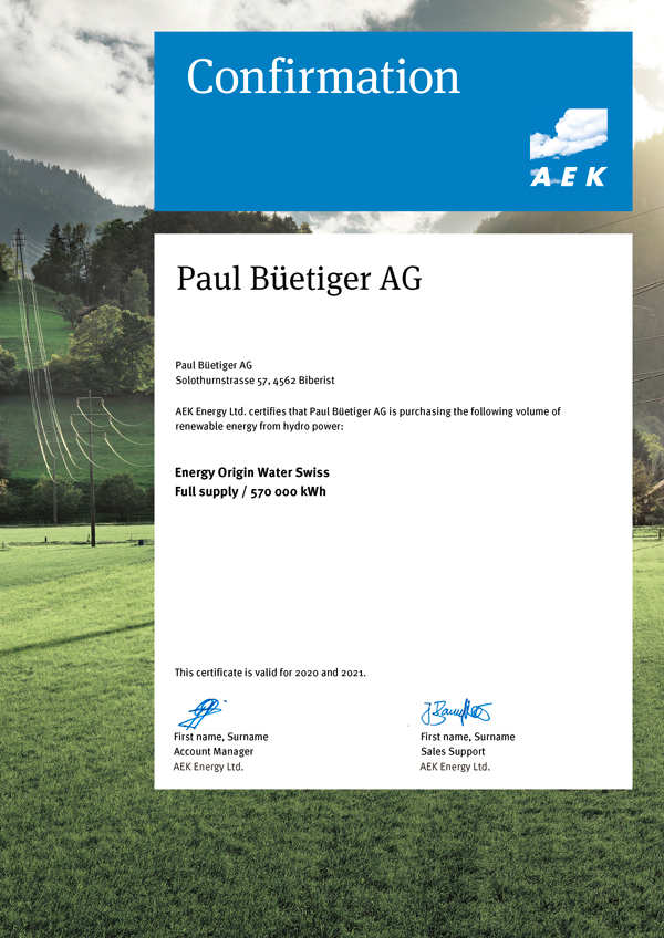 Büetiger AG - Zertifikate